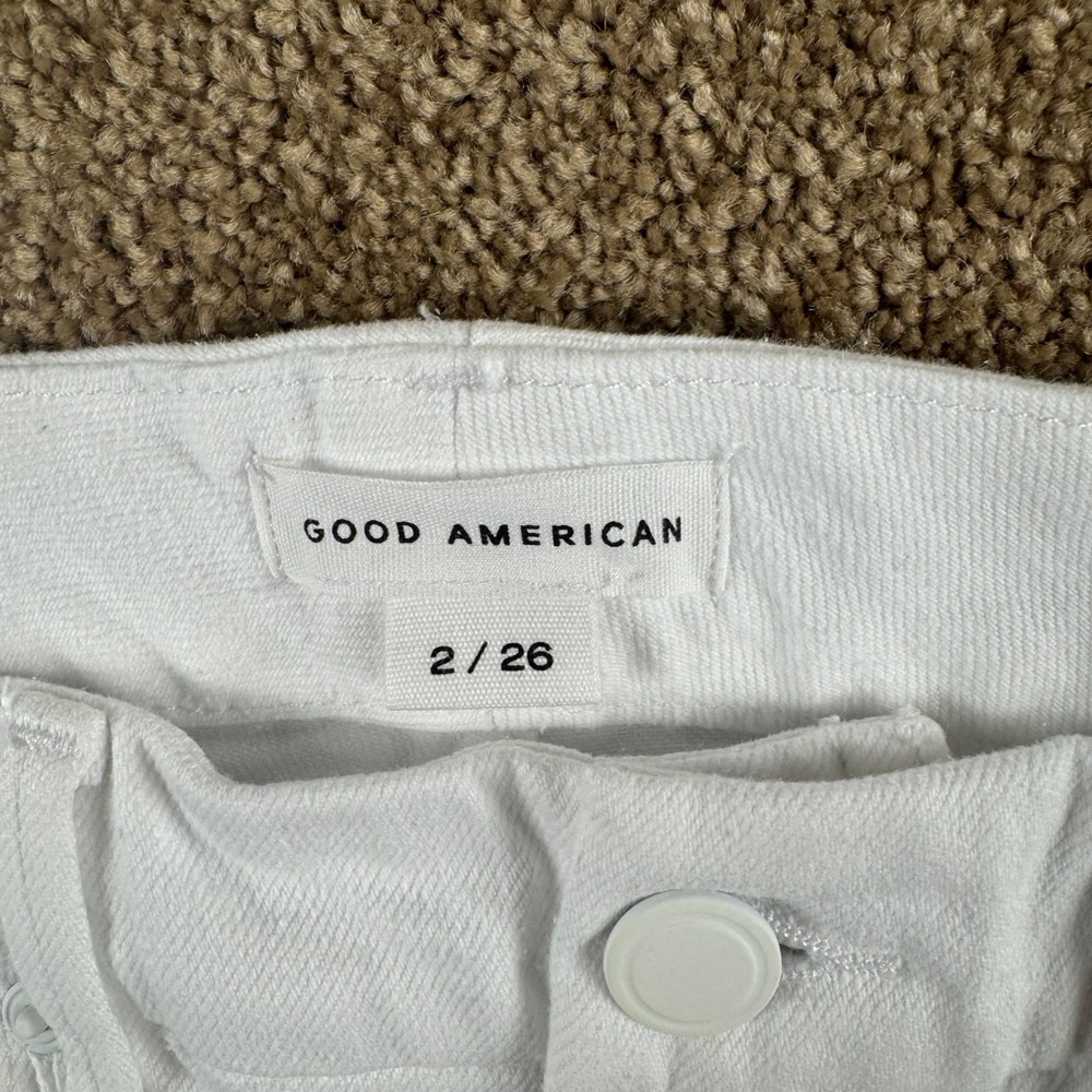 Good American Good Legs Straight White High Rise Raw Hem Jeans 2/26 $99 NEW - Picture 7 of 16